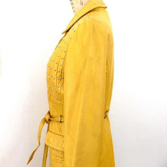 1960s vintage  manteau cuir jaune clouté yellow leather studded  jacket coat - Picture 7 of 16